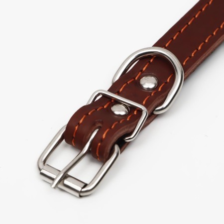 Leather collar on synthetic winterizer, 45 x 2 cm, Osh 25-35 cm, brown-4