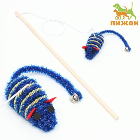Domesticon with a shiny mouse on a wooden handle, blue