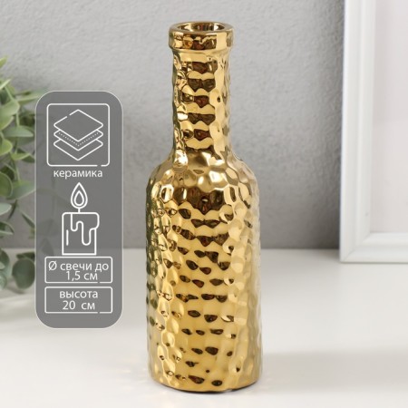 Ceramics candlestick per 1 candle "bottle" d = 1.5 cm gold 6x6x20 cm