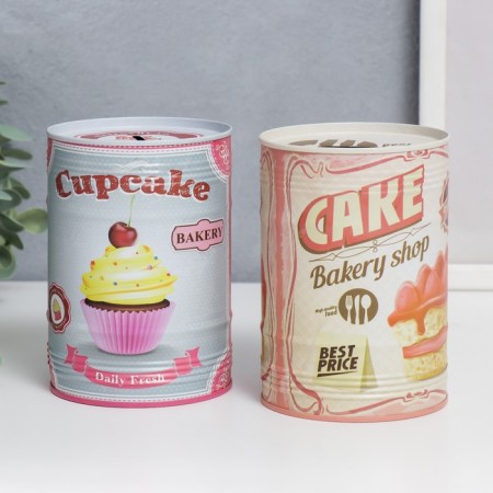 Копилка металл банка "Тортики" МИКС 12,5х8,5х8,5 см-1
