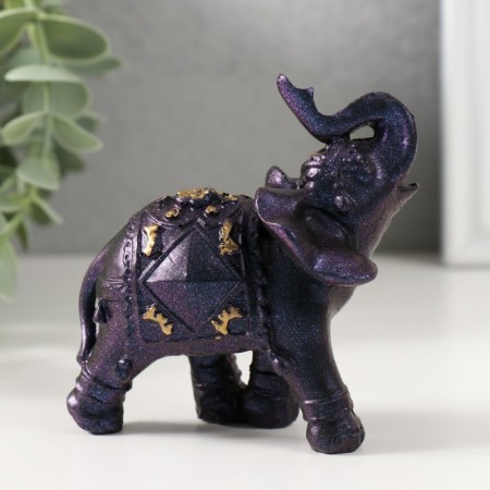 Polystone souvenir "Blue-violet elephant with blanket and gold" 8.5x4x8.5 cm-3