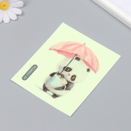 The plastic sticker glows in the dark on the switch "Panda with an umbrella and a mug" 10x12 cm-2