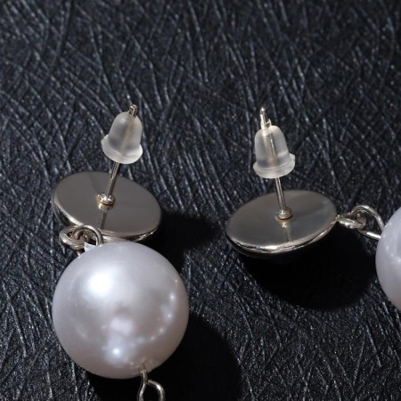 Earrings hanging "pearls" rhinestones in the cut, white color in silver, 8 cm-2