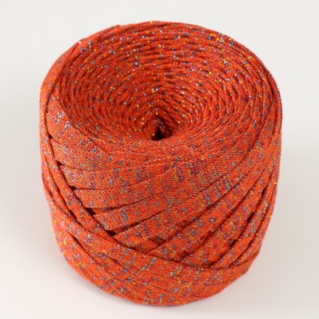 Knitted yarn "Ribbon" with Lurex 85m/170 ± 5 g (mountain ash, lurex: rainbow)-1