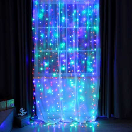 Garland "Curtain" 2 × 3 m, IP20, transparent thread, 720 LED, glow of multi, 8 modes, 220 V