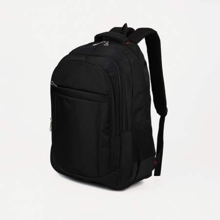 Male backpack, Marat, 3 lightning departments, 3 external pockets, black color