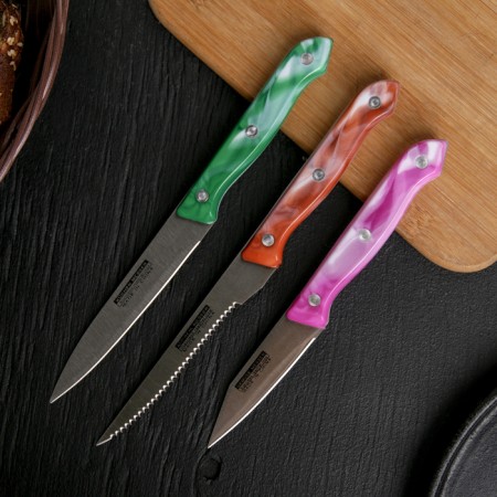 Set of kitchen knives "Universal", 3 pcs: knives: 8 cm, 12 cm, 13 cm, color mix