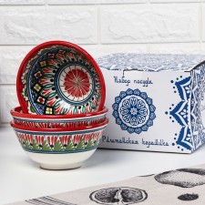 Set of salad bowls of Rishtan ceramics 15cm, red, 3pcs in DARTAR