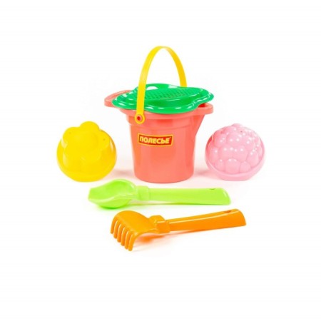 Sanding set No. 50: bucket, strainer-color, scoop, robberies, 2 molds for sand, mix color