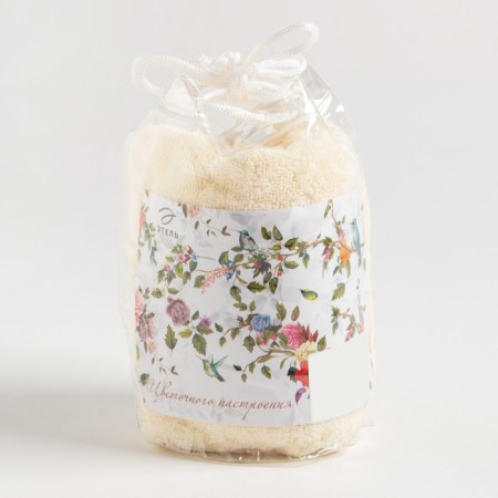 Towel Gift Ethel "Flower mood" color vanilla, 50x90cm, 100% cotton, 340 g/m2-4