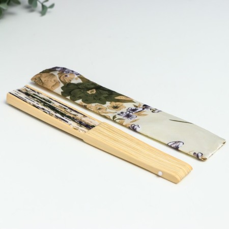 Fan bamboo, textile h = 21 cm "flowers" with a cover, beige-8