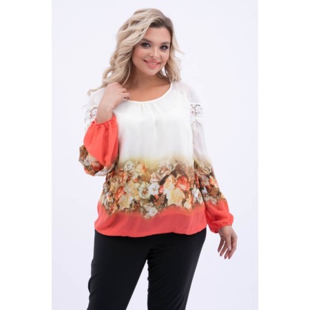 Female blouse, size 52, white color, coral-4