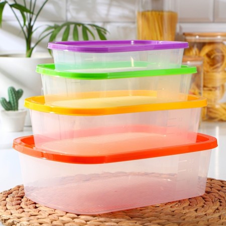 A set of food containers "BioFresh", 4 pcs: 500 ml, 1 l, 1.6 l, 2.3 l, color mix