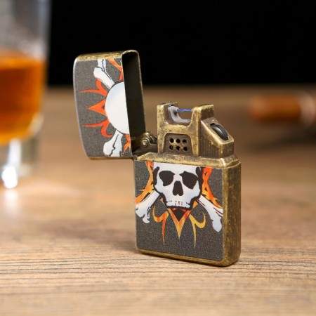Electronic lighter "Skull in fire", arc, usb, 1.4 x 4 x 5.5 cm, black-1