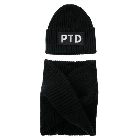 Knitted set for girls: hat and snood, size 54, black color