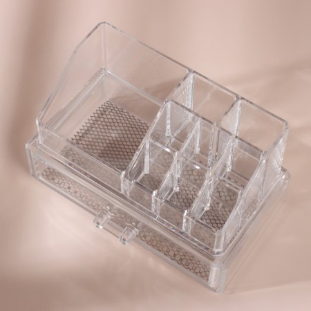 Organizer for storage, 9 sections, with a drawer, 18.5 × 10 × 11.5 cm, in a cardboard box, the color is transparent-3