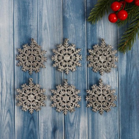 Christmas tree decoration "Round snowflake" (set 6 pcs) D-5.5 cm, silver