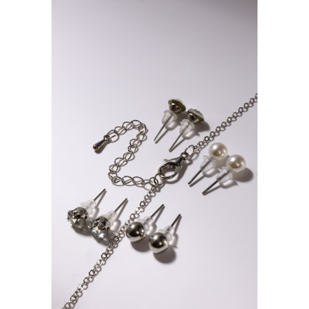 Set of 5 objects: 4 pairs fluffs, pendant “heart”, white-blue color in silver, 45 cm-2
