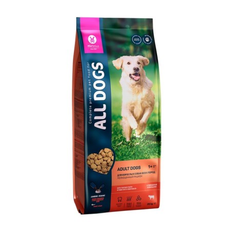 Dry food "All Dogs" for dogs, beef and vegetables, 20 kg