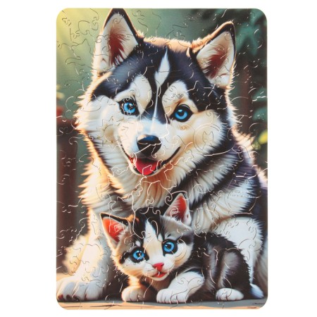 Puzzle "Haska with a kitten" 20x29cm, 92 details