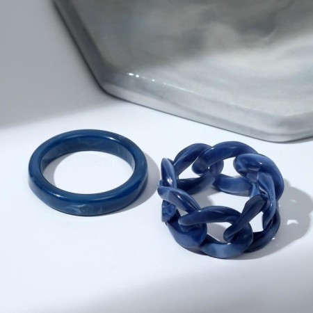 Ring set 2 pieces "Crystals" circuit, dark blue color, size mix-1