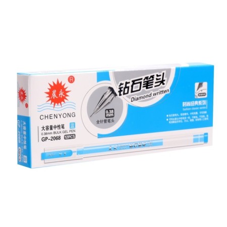 Gel handle "Crystal" 0.38 mm, blue, the case is transparent, sunbathered, needle writing node-2
