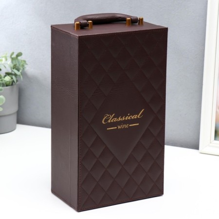 Casket Wood, leatherette for 2 bottles "Twisted cage" 4 items 34.5x19.5x12 cm-8