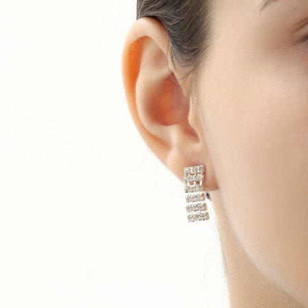 Set 2 objects: earrings, chocker "ice" three rows, white color in silver, 30 cm-3