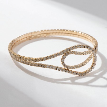 Bracelet with rhinestones "ice" waves, white color in gold-3