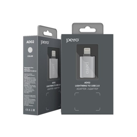 Adapter OTG PERO AD02, Lightning - USB, metal, silver-3