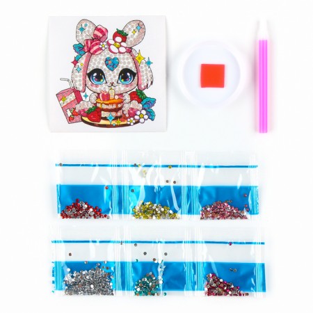 Diamond mosaic sticker for children "Cute Bunny", 9 x 9 cm, set for creativity-2