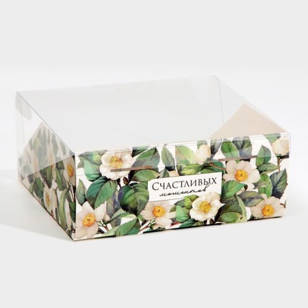 Confectionery box with PVC lid, packaging, "flowers", 25 x 22.5 x 10 cm-3