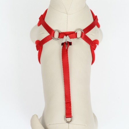 A set with a soft harness and a bow "anchor", size S, leash 120 x 1.5 cm, fire 23-42 cm, red-6