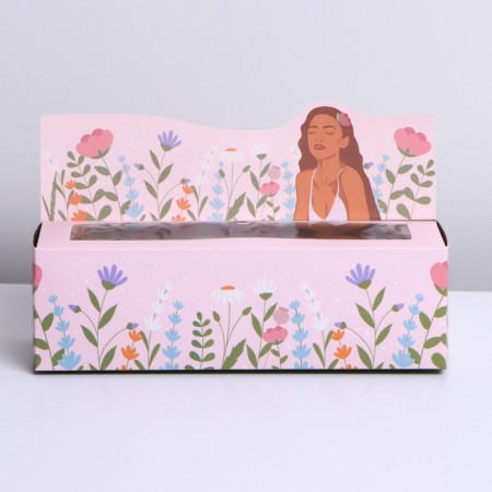 Box for makarun confectionery, packaging, "flowers", 18 x 5.5 x 5.5 cm-1