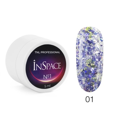 TNL Professional Inspace nail design gel, reflective, with a holographic glitter, No. 01 Optical violet