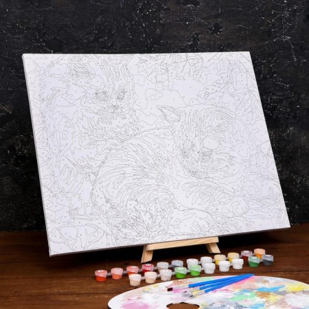 Picture on numbers on a canvas with a subframe of "kittens in foliage", 40 x 50 cm-2