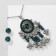Set 2 objects: earrings, pendant "solo" oval, green color in black silver, 48 cm