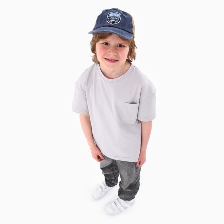 Baby cap for a boy with a Never, jeans, rr, 52-54 5-7 years-12