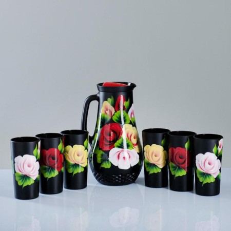 Set for juice with a tray "Zhostovo" Art painting, 6 glasses 1250/200 ml-1
