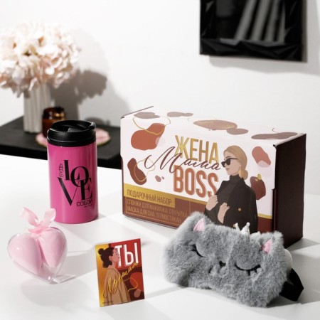 Gift set "Wife, mother, boss", sleep mask, thermostatic, sponge 2 pcs, postcard