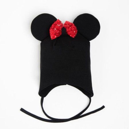 Cap with ties, black color/bow, size 42-46