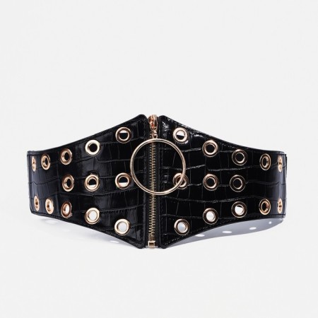 Women's belt, width 12 cm, on lightning, black color-2