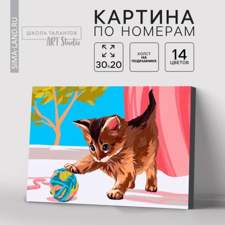 Picture on numbers on canvas with a subframe "kitten with a ball", 30x20 cm