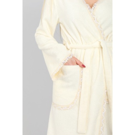 Terry robe with lace Ethel Women's size 40-42, milk 340 g/m2, 100% cotton-1
