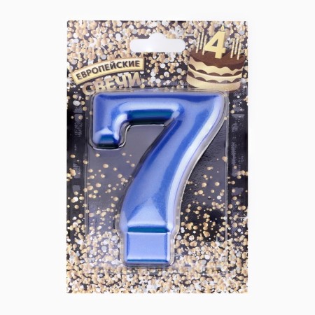 Candle for the Cake "European Giant", number 7, 7 cm, blue metallic-3