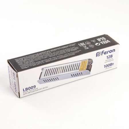 Electronic transformer for 12 W LED tape, Feron, LB009, 8.4A, 100 W-5