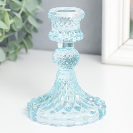 Glass of Glass for 1 candle "Geneva" d-2.2 cm blue 10.5x7.7x7.7 cm-1