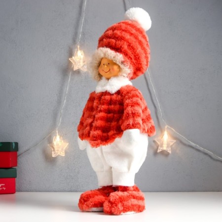 Interior doll "Boy Puhlyash in a hat with a bomb, fur outfit" 43x20x11 cm-2
