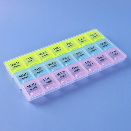 Airman - Organizer "Week", English letters, morning/day/night, 21.5 × 11 × 2 cm, 21 sections, multi -colored-1