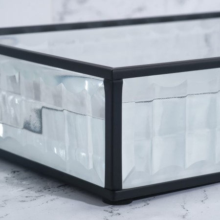 Square organizer for storage, 1 section, glass, with a mirror base, 24 × 14 cm, transparent/black color-4